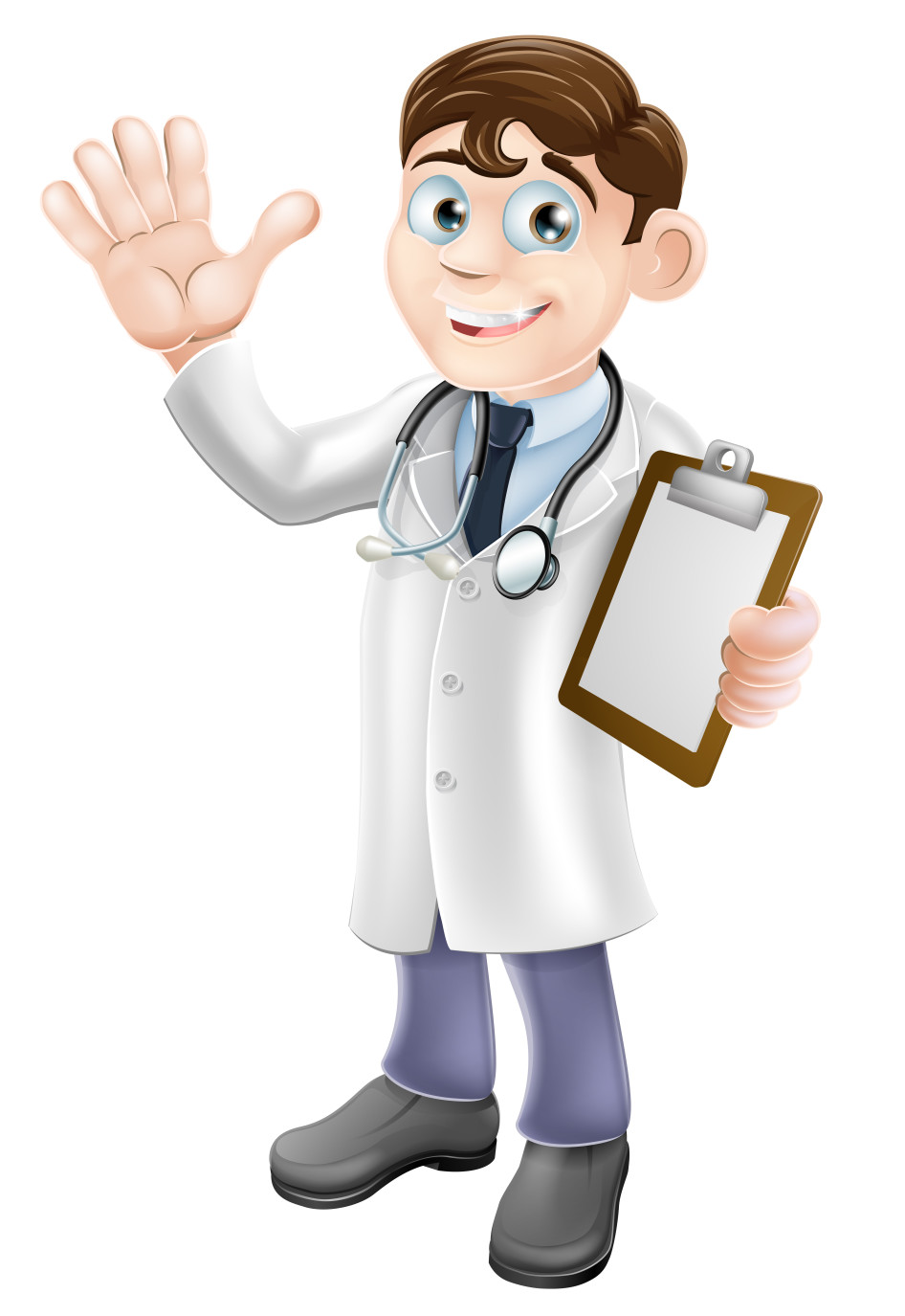 Cartoon Doctor Holding Clipboard - Welcome to Baliga Diagnostics